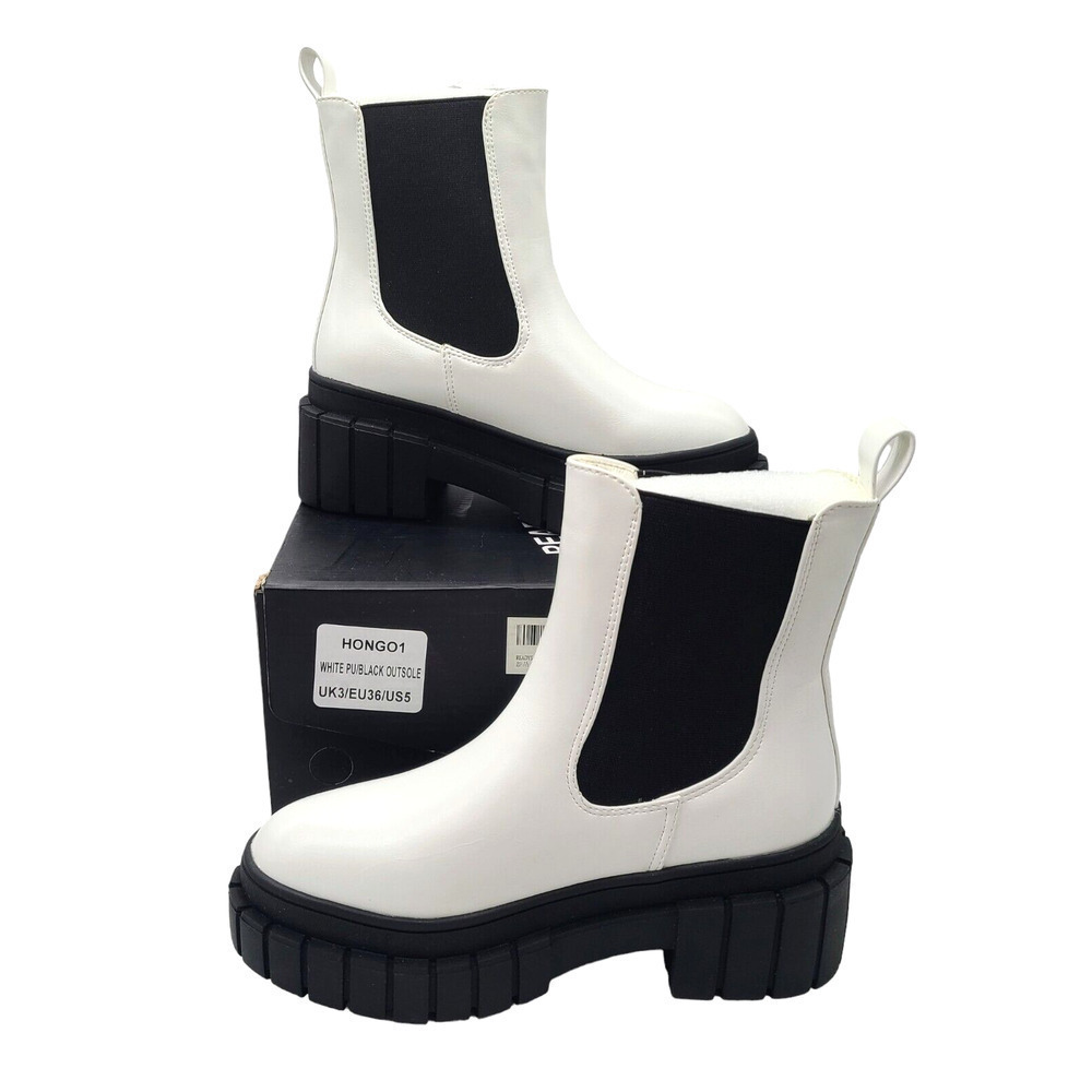 Super Chunky PLATFORM Boots Sz 5 White Chelsea Lug Sole - Picture 8 of 9